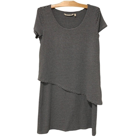 Soft Surroundings | Leah Layered Dress Gray Stripe Short Sleeve- Size Small - Picture 1 of 8